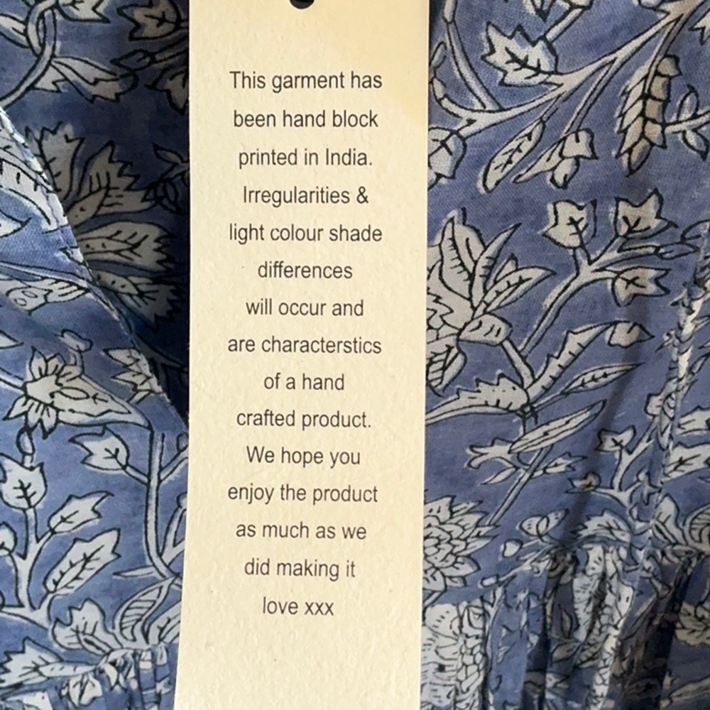 NWT Dolma Midi Dress blue ivory cotton print flowy bohemian L XL cool comfy - Picture 10 of 12